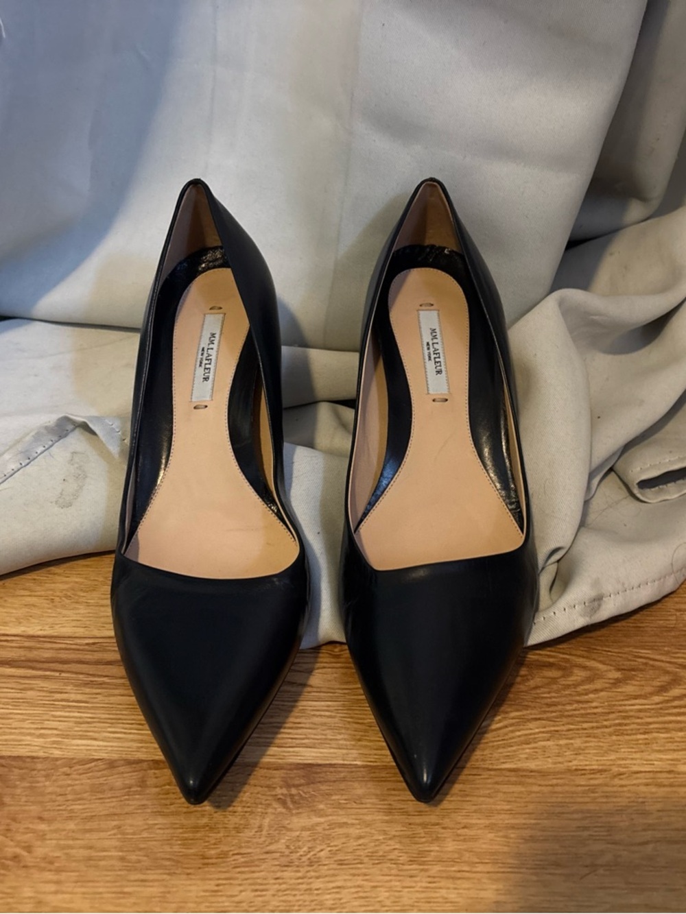MM Lafleur Black Pointed Toe Leather Pumps